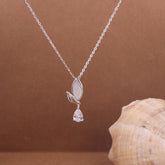 Sterling Silver Pearl Studded Leafy Pendant With Chain